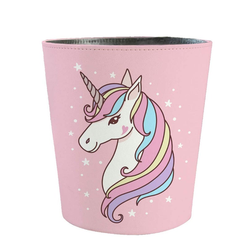 Scakbyer 10L Wastebasket Retro Decorative Trash Can Waterproof PU Leather Wastebasket Without Lid Girl's Wastebasket Unicorn Wastebasket for Kitchen, Office, Living Room, Bedroom - Image 1